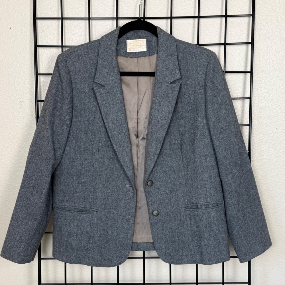 Pendleton Wool Blazer Women 8 Grey Vintage 80s Two Button Made in USA READ